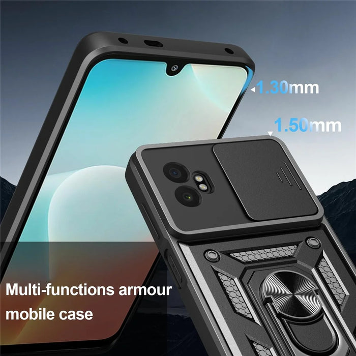 For Samsung Galaxy XCover7 Pro Case with Slide Camera Lid PC + TPU Kickstand Phone Cover - Silver - 7