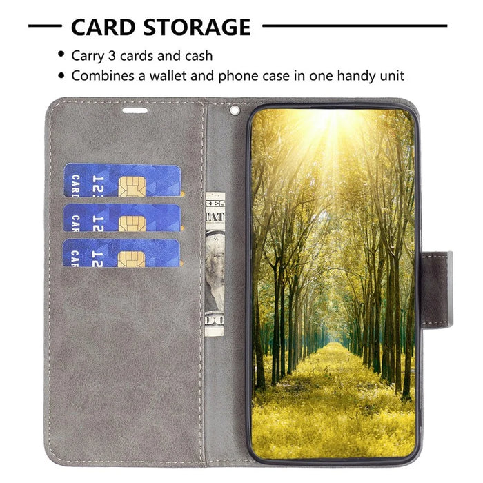 For Samsung Galaxy A14 5G / A14 4G Case Smooth Leather Wallet Stand Mobile Phone Cover with Strap - Grey - 3
