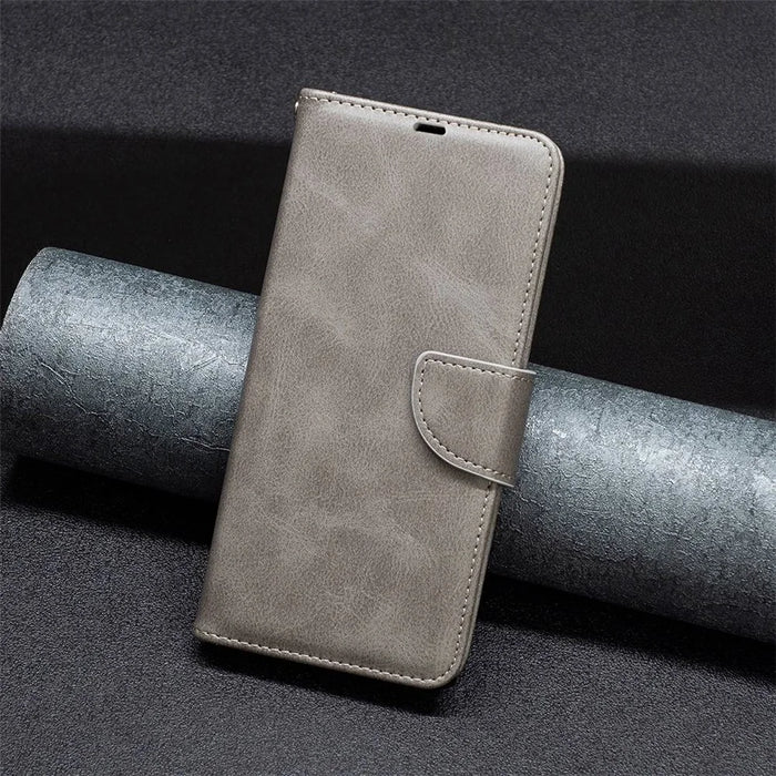 For Samsung Galaxy A14 5G / A14 4G Case Smooth Leather Wallet Stand Mobile Phone Cover with Strap - Grey - 4