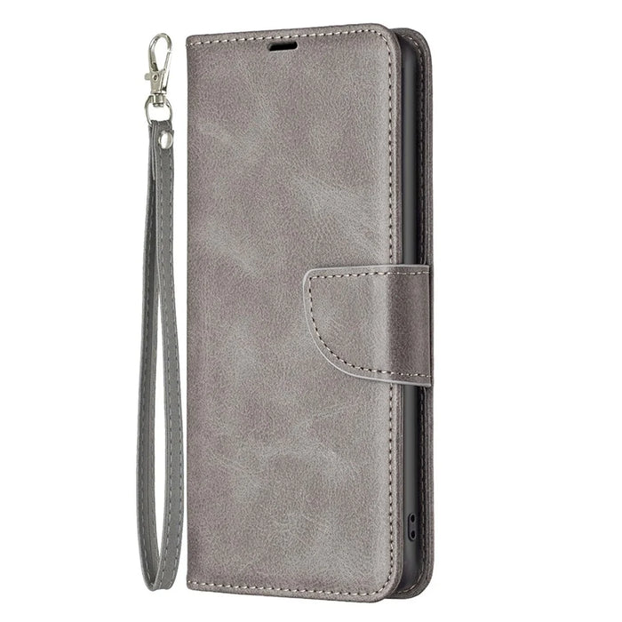 For Samsung Galaxy A14 5G / A14 4G Case Smooth Leather Wallet Stand Mobile Phone Cover with Strap - Grey - 6