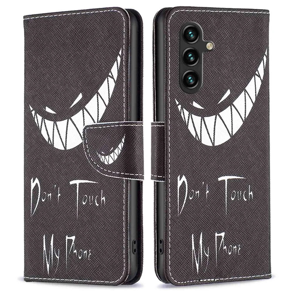 For Samsung Galaxy A14 5G / A14 4G Phone Case Pattern Printing PU Leather Wallet Stand Cover - Don't Touch My Phone - 1