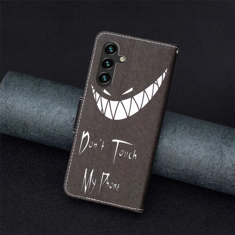 For Samsung Galaxy A14 5G / A14 4G Phone Case Pattern Printing PU Leather Wallet Stand Cover - Don't Touch My Phone - 5