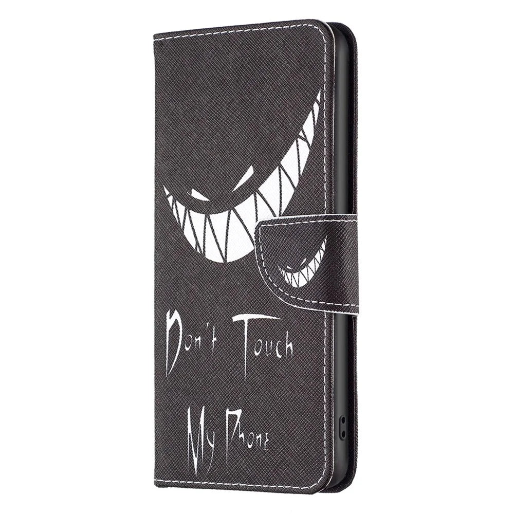 For Samsung Galaxy A14 5G / A14 4G Phone Case Pattern Printing PU Leather Wallet Stand Cover - Don't Touch My Phone - 6