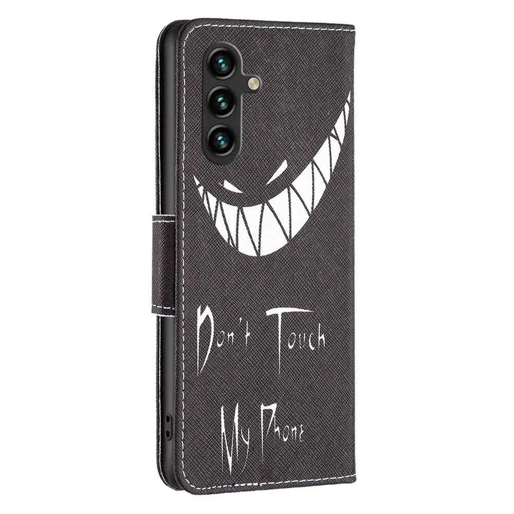 For Samsung Galaxy A14 5G / A14 4G Phone Case Pattern Printing PU Leather Wallet Stand Cover - Don't Touch My Phone - 7