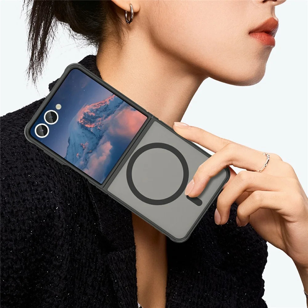 For Samsung Galaxy Z Flip7 5G Magnetic Case Anti Drop PC + TPU Phone Cover - Black - 7
