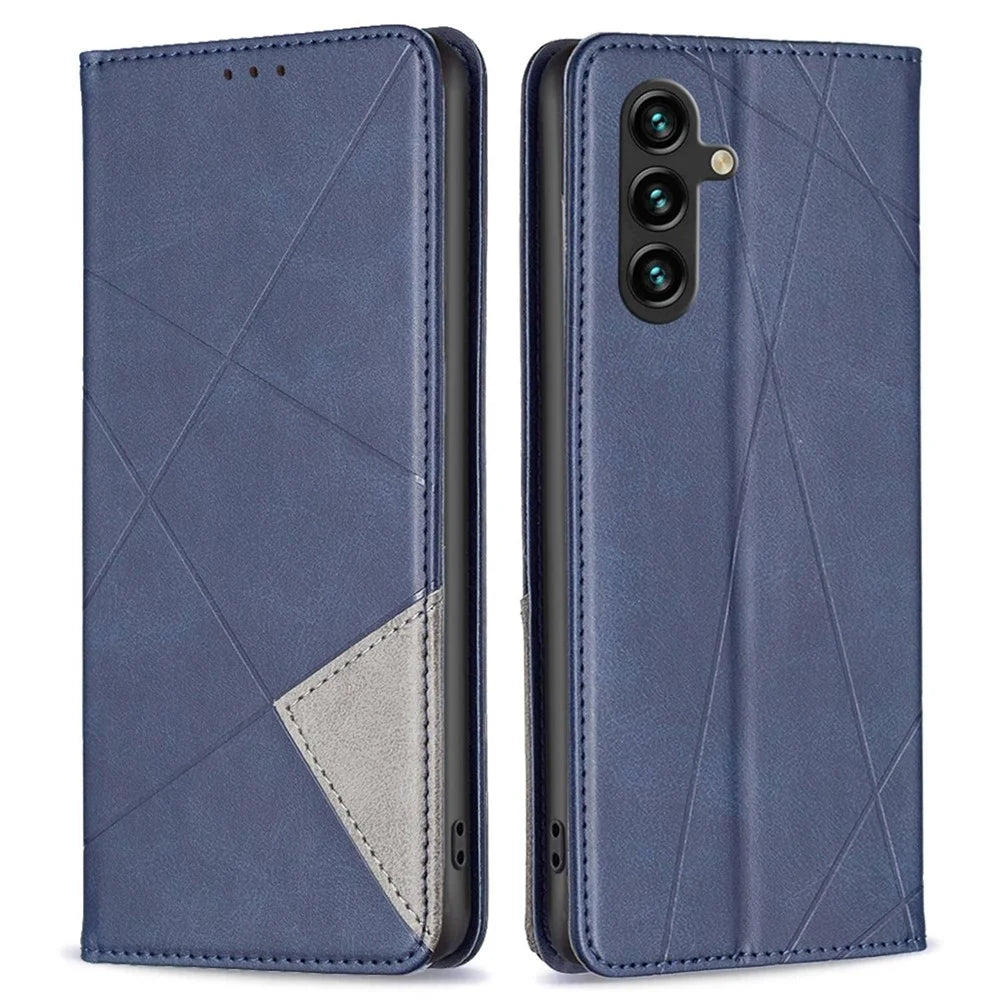 For Samsung Galaxy A14 5G / A14 4G Leather Case with Card Holder Imprinting Pattern Phone Stand Cover - Blue - 1