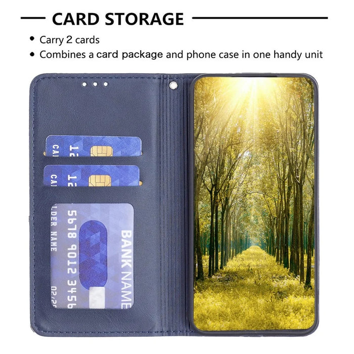 For Samsung Galaxy A14 5G / A14 4G Leather Case with Card Holder Imprinting Pattern Phone Stand Cover - Blue - 3