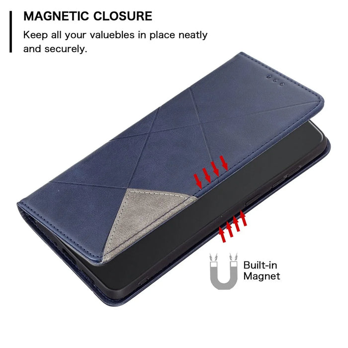 For Samsung Galaxy A14 5G / A14 4G Leather Case with Card Holder Imprinting Pattern Phone Stand Cover - Blue - 4