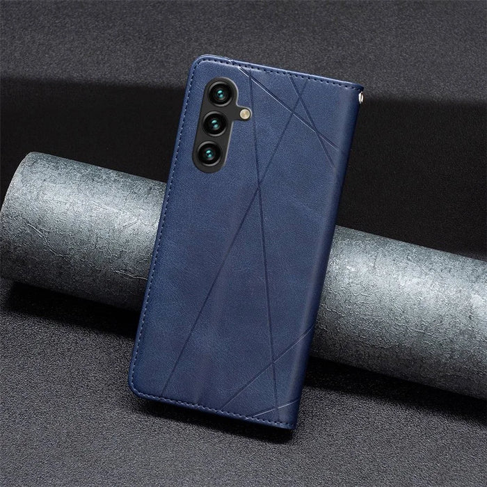 For Samsung Galaxy A14 5G / A14 4G Leather Case with Card Holder Imprinting Pattern Phone Stand Cover - Blue - 6