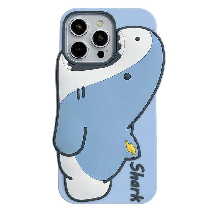 For iPhone 16 Pro Silicone Case Cute Shark Design Shockproof Phone Back Cover - 1