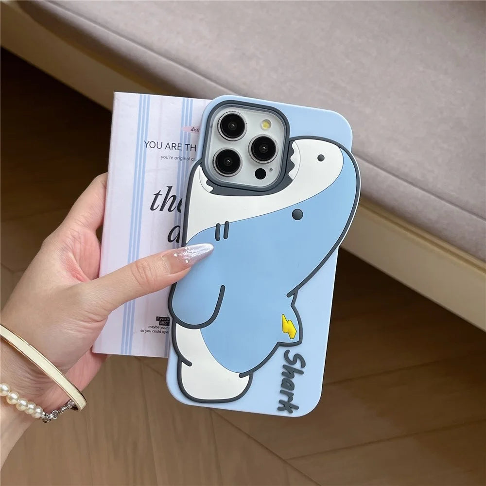 For iPhone 15 Pro Max Silicone Case Cute Shark Design Shockproof Phone Back Cover - 6