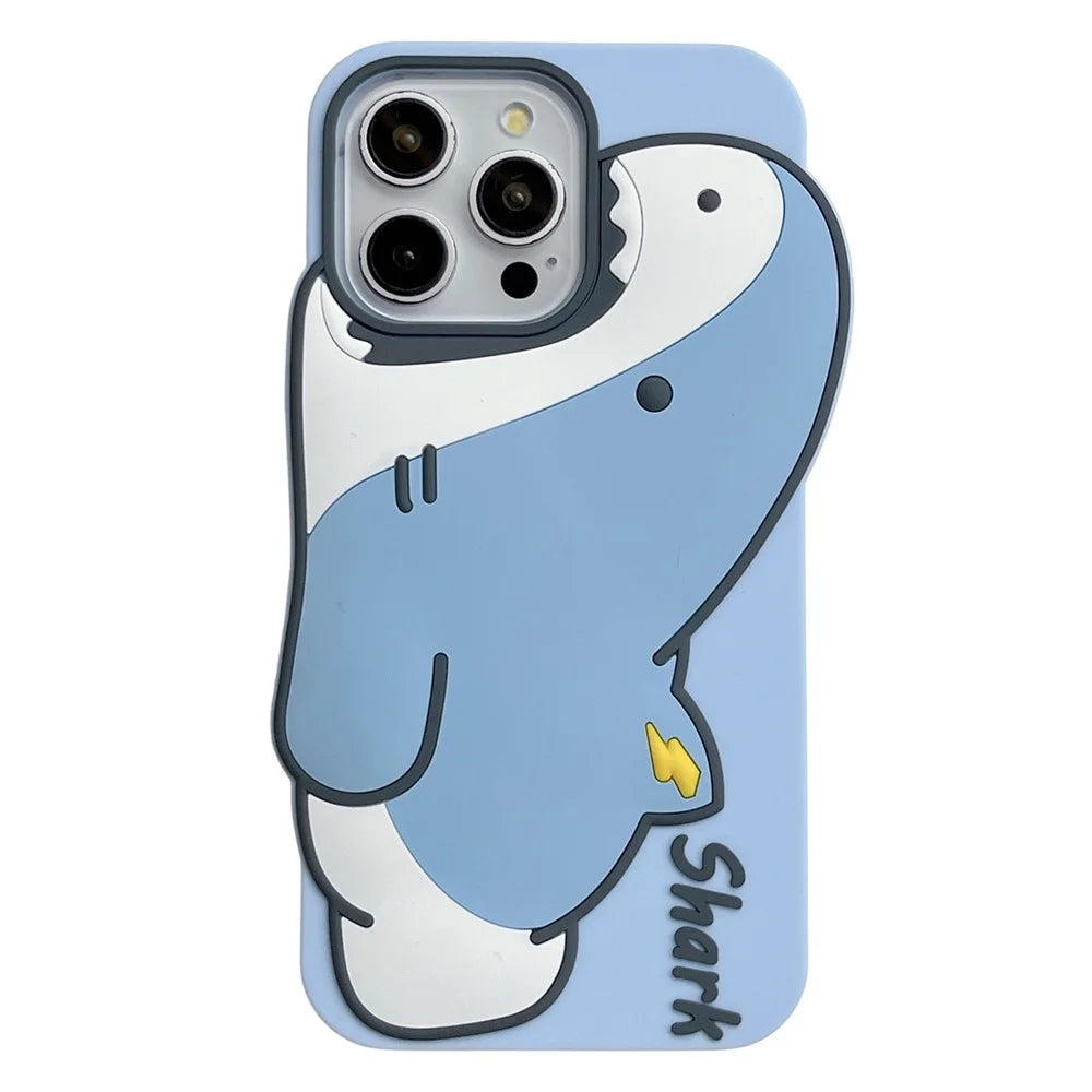 For iPhone 15 Pro Silicone Case Cute Shark Design Shockproof Phone Back Cover - 1