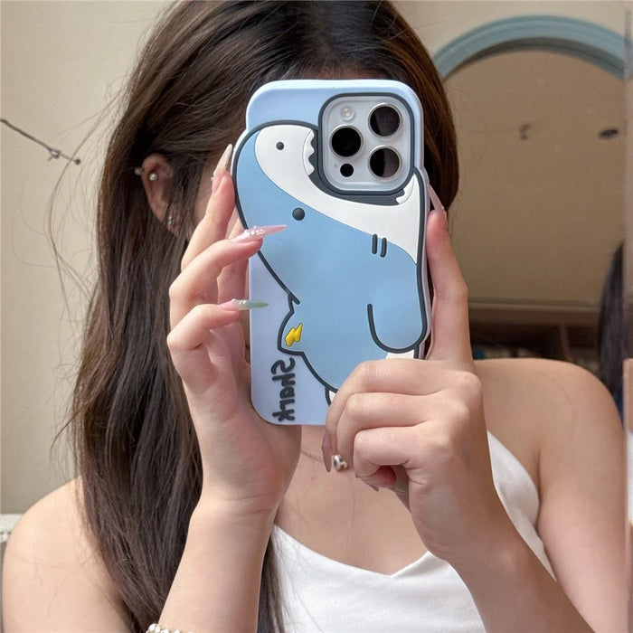 For iPhone 15 Pro Silicone Case Cute Shark Design Shockproof Phone Back Cover - 2