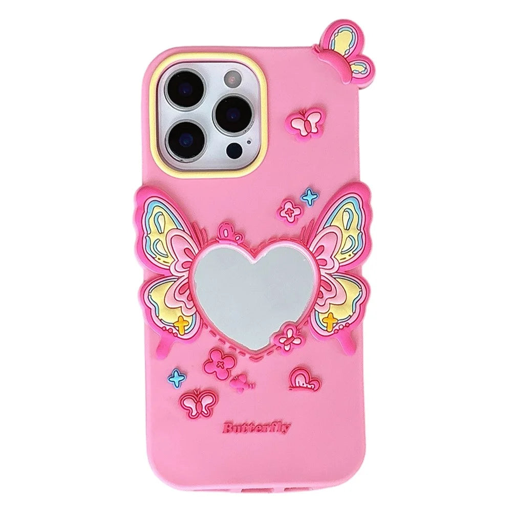 For iPhone 16 Pro Max Silicone Case Cute Butterfly Mirror Design Shockproof Phone Back Cover - 1