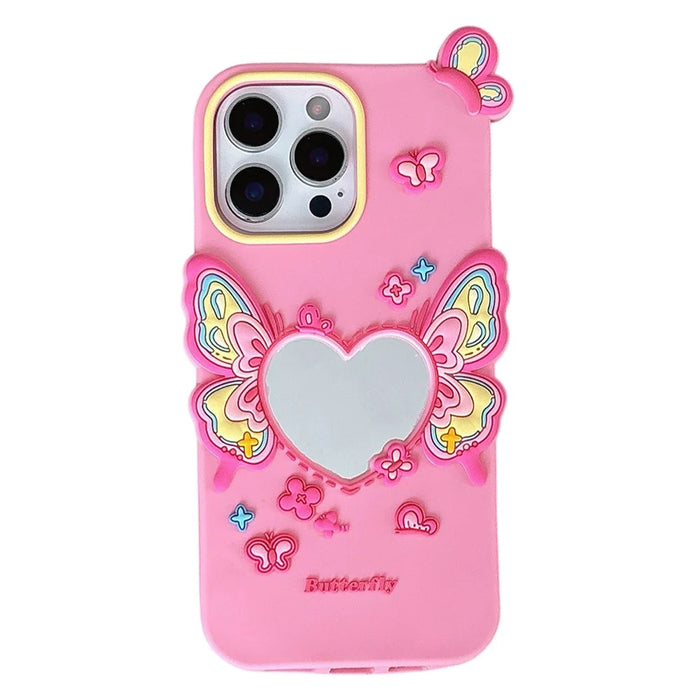 For iPhone 16 Pro Max Silicone Case Cute Butterfly Mirror Design Shockproof Phone Back Cover - 1