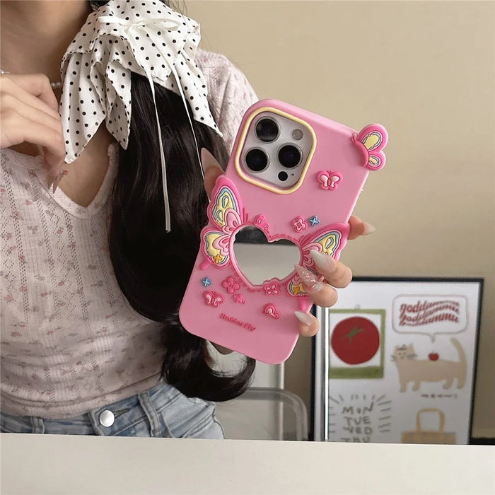 For iPhone 16 Pro Max Silicone Case Cute Butterfly Mirror Design Shockproof Phone Back Cover - 7
