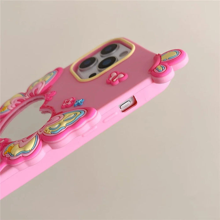 For iPhone 16 Pro Silicone Case Cute Butterfly Mirror Design Shockproof Phone Back Cover - 5