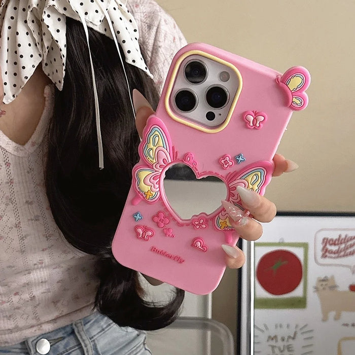 For iPhone 15 Pro Max Silicone Case Cute Butterfly Mirror Design Shockproof Phone Back Cover - 2