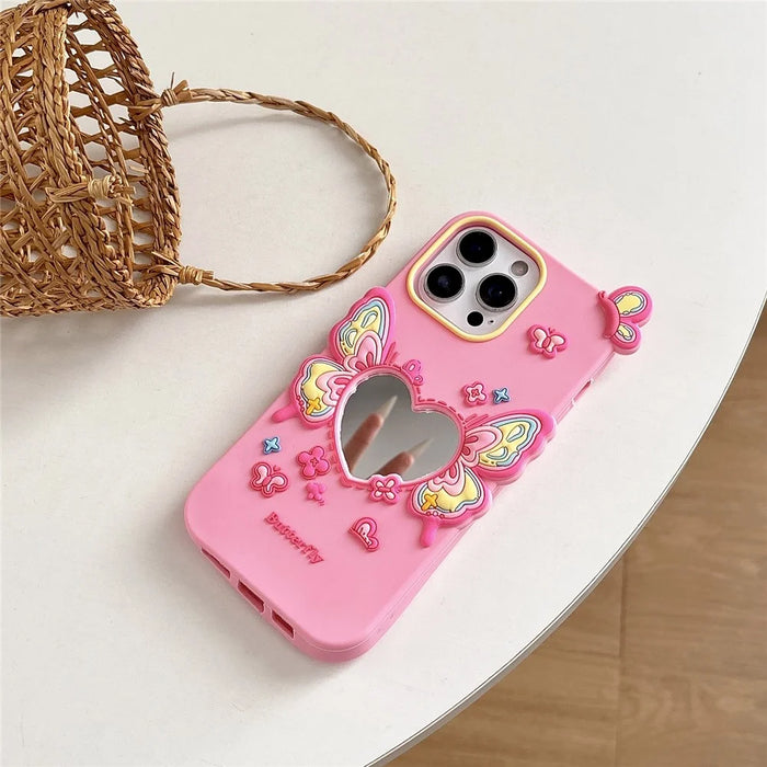 For iPhone 15 Pro Max Silicone Case Cute Butterfly Mirror Design Shockproof Phone Back Cover - 4