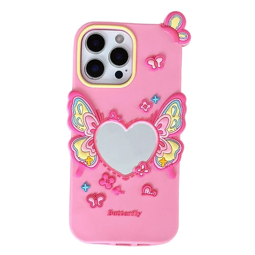 For iPhone 15 Pro Silicone Case Cute Butterfly Mirror Design Shockproof Phone Back Cover - 1