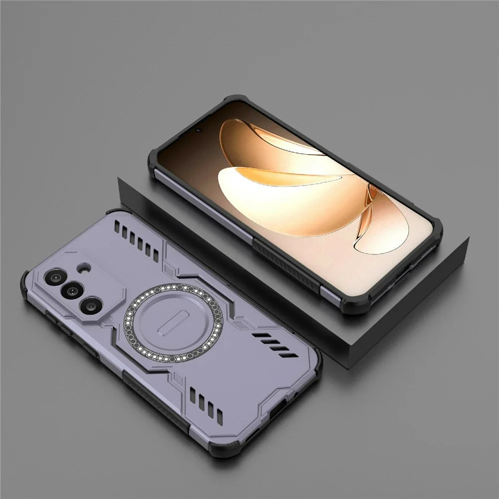 For Samsung Galaxy M56 5G Magnetic Case Butterfly Armor Hollow Heat Dissipation PC + TPU Phone Cover - Purple - 5