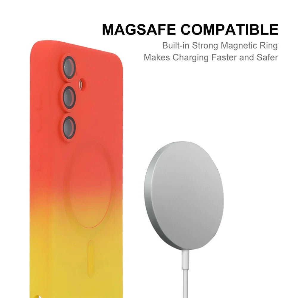 ENKAY HAT PRINCE For Samsung Galaxy A55 5G Silicone Case   Gradient Color Cover Magnetic Case - Orange+Yellow - 2