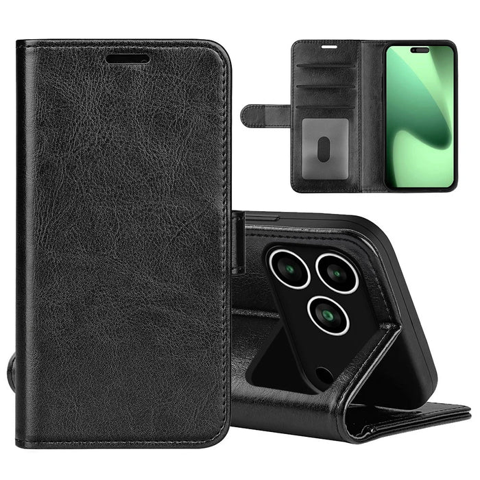 For iPhone 18 Pro Max / 17 Pro Max Case Crazy Horse Texture Stand Leather Phone Cover - Black - 2
