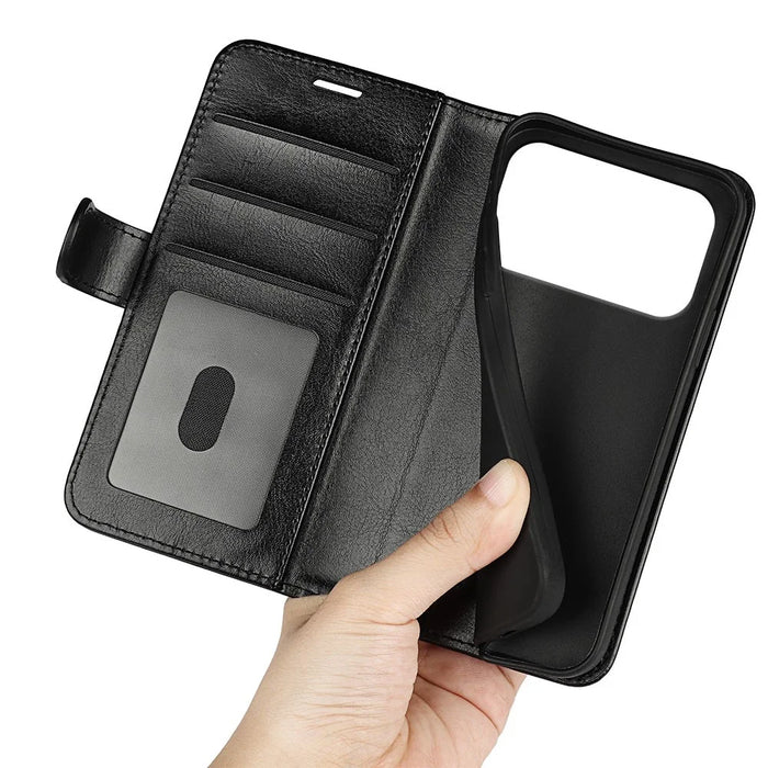 For iPhone 18 Pro Max / 17 Pro Max Case Crazy Horse Texture Stand Leather Phone Cover - Black - 4