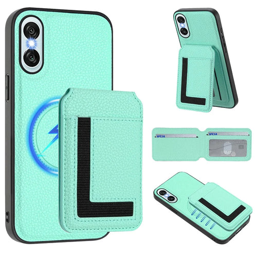 For Sony Xperia 10 VI Magnetic Case TPU + PU Leather Phone Back Cover with Detachable Card Holder - Mint Green - 1