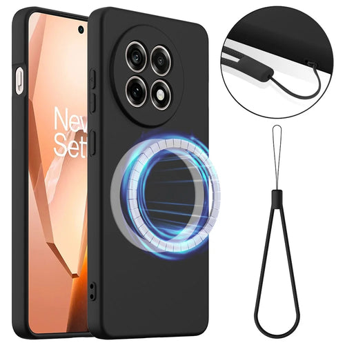 For OnePlus Ace 5 5G / OnePlus Ace 5 Pro 5G / OnePlus 13R 5G Magnetic Case Anti-Drop Liquid Silicone Phone Cover - Black - 1