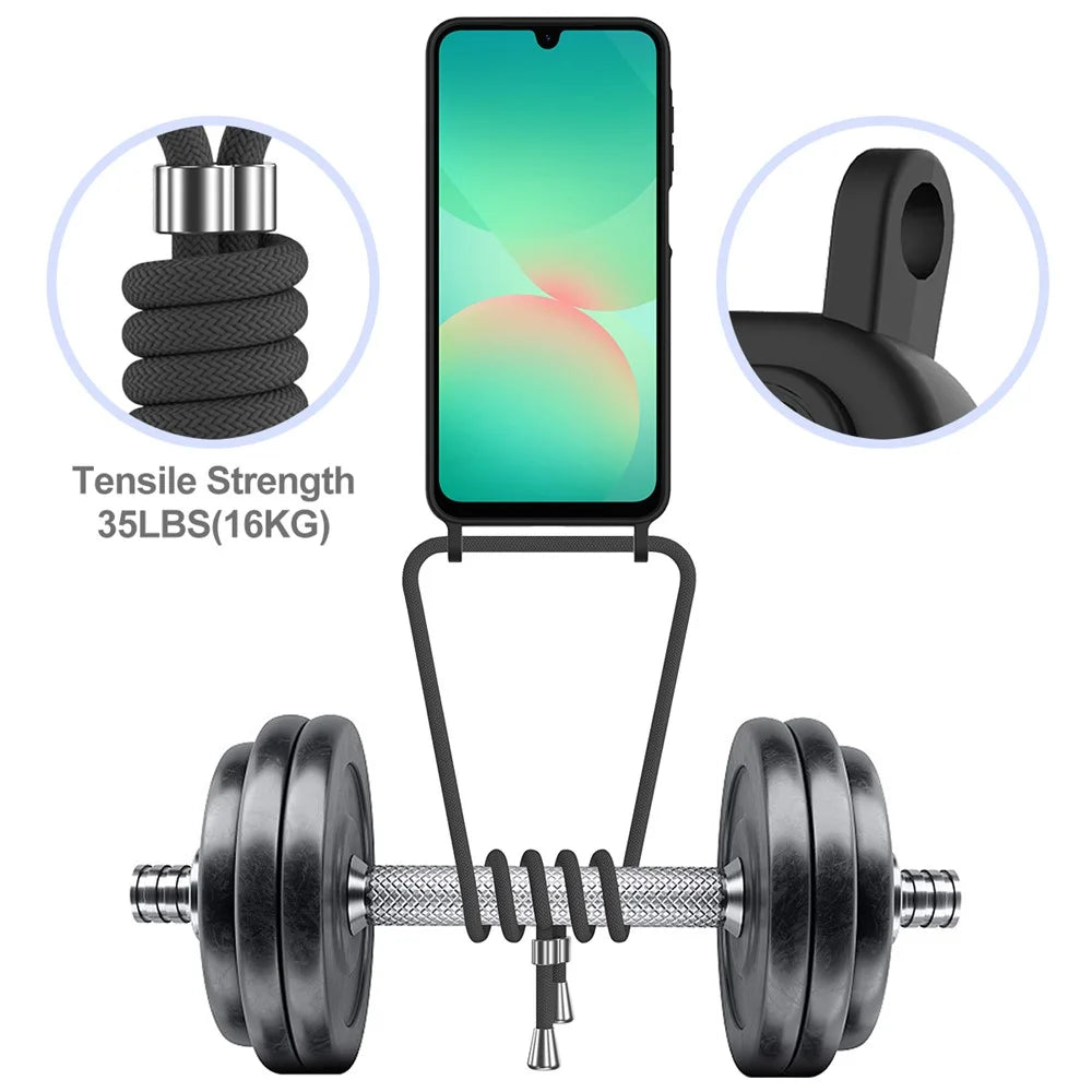 For Samsung Galaxy A56 5G / Galaxy A36 5G Case Liquid Silicone Card Holder Back Phone Cover with Lanyard - Black - 6