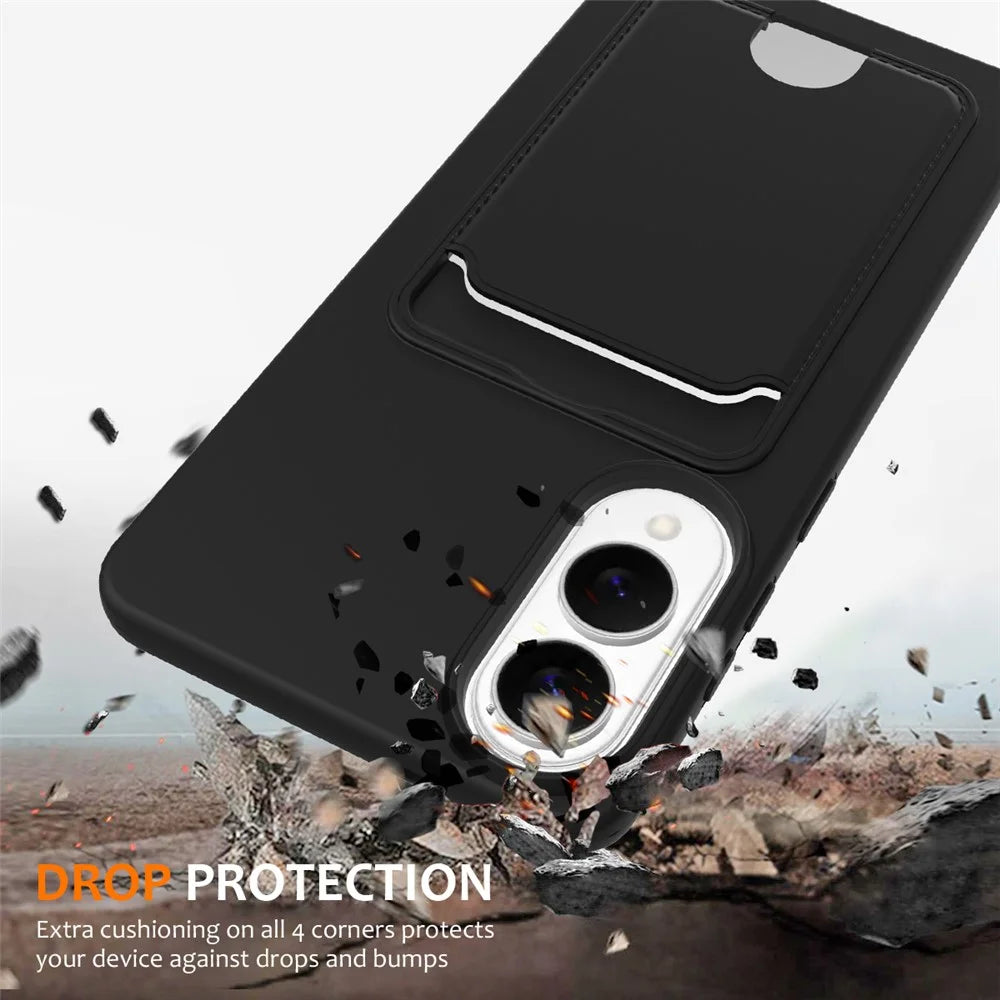 For Samsung Galaxy S25 Edge Case Liquid Silicone Card Holder Back Phone Cover with Lanyard - Black - 2