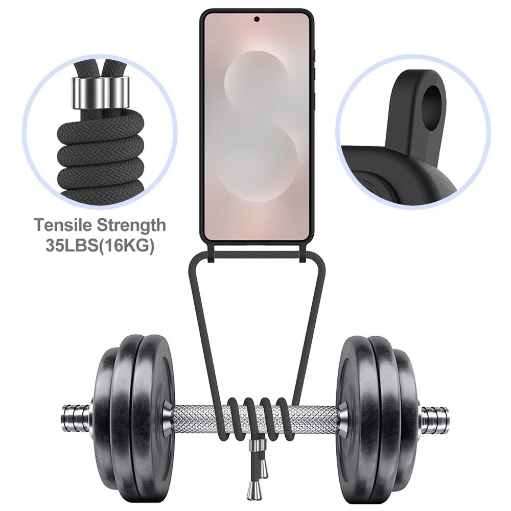 For Samsung Galaxy S25 Edge Case Liquid Silicone Card Holder Back Phone Cover with Lanyard - Black - 6