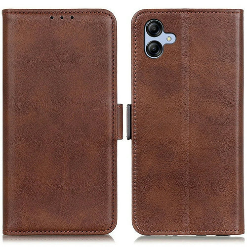 For Samsung Galaxy A08 5G / A08 4G / A07 5G / A07 4G / A06 5G / A06 4G Case Stand Cowhide Texture PU Leather Phone Cover - Brown - 1