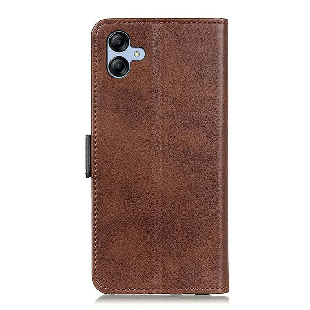 For Samsung Galaxy A08 5G / A08 4G / A07 5G / A07 4G / A06 5G / A06 4G Case Stand Cowhide Texture PU Leather Phone Cover - Brown - 6