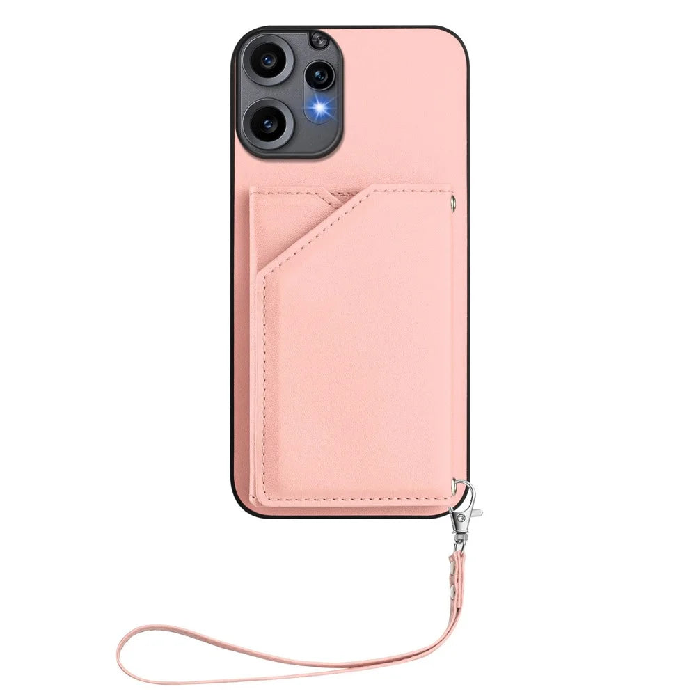 For Nothing CMF Phone 2 Pro Case Card Holder Kickstand Skin-Touch Phone Cover with Wrist Strap - Pink - 2