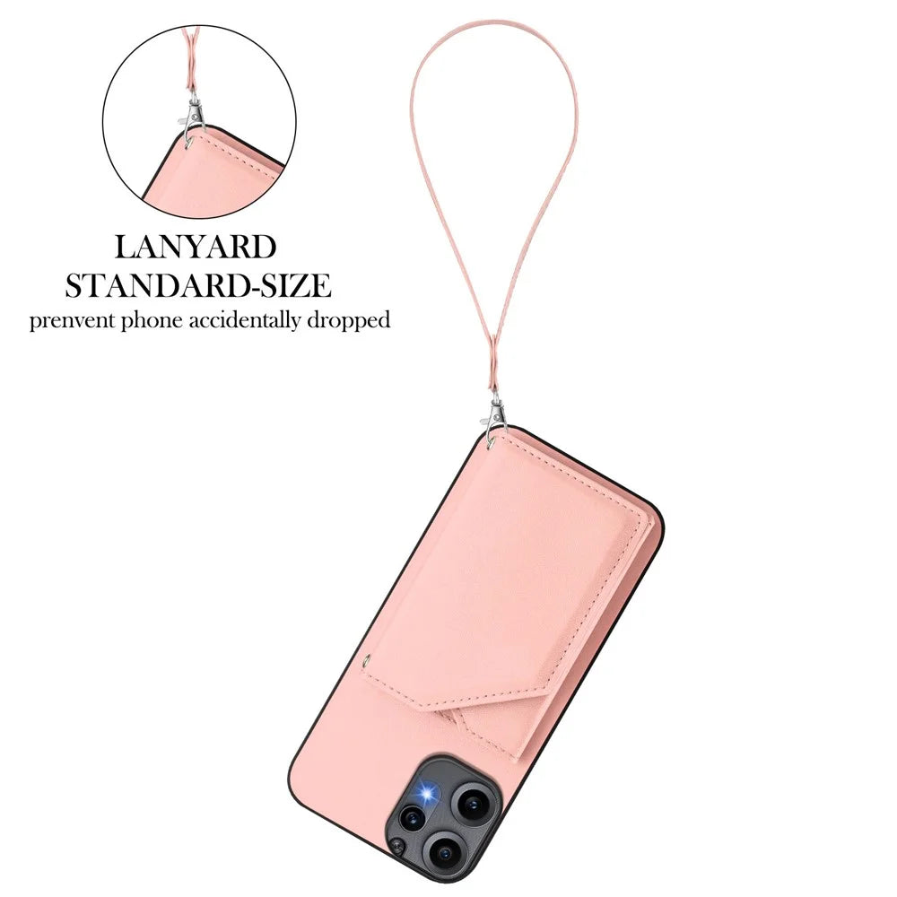 For Nothing CMF Phone 2 Pro Case Card Holder Kickstand Skin-Touch Phone Cover with Wrist Strap - Pink - 3
