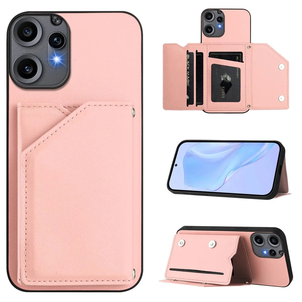 For Nothing CMF Phone 2 Pro Case Card Holder Kickstand Skin-Touch Phone Cover with Wrist Strap - Pink - 4