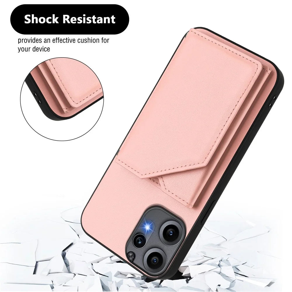 For Nothing CMF Phone 2 Pro Case Card Holder Kickstand Skin-Touch Phone Cover with Wrist Strap - Pink - 5