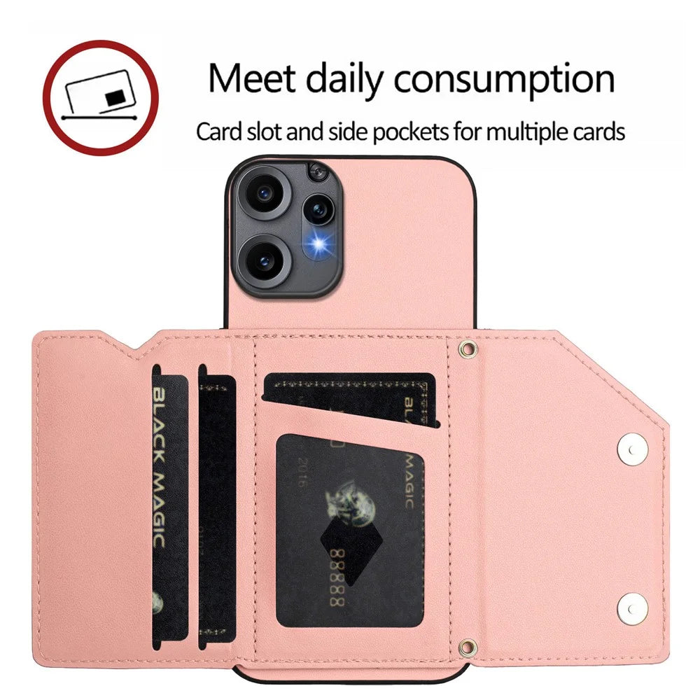 For Nothing CMF Phone 2 Pro Case Card Holder Kickstand Skin-Touch Phone Cover with Wrist Strap - Pink - 7