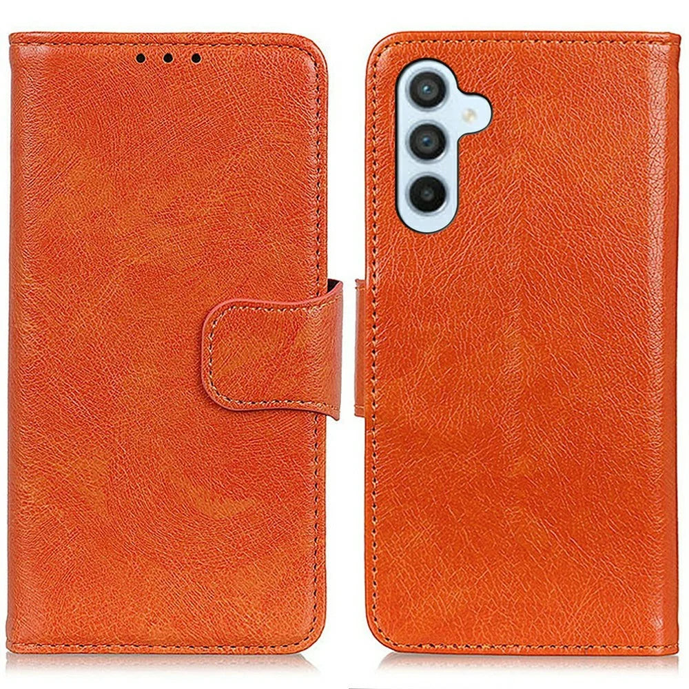For Samsung Galaxy A18 5G / A18 4G / A17 5G / A17 4G / A26 5G Case Nappa Texture Split Leather Wallet Phone Cover - Orange - 1