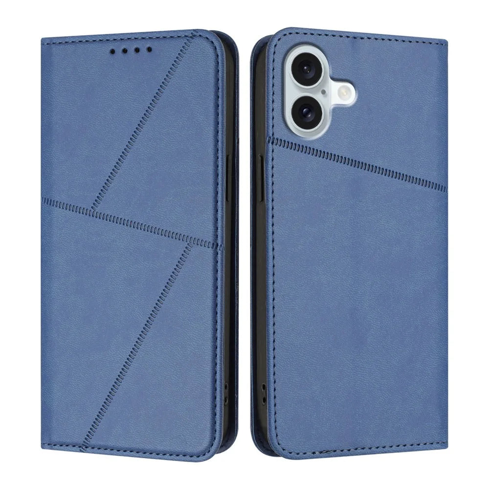 For iPhone 16 Plus Wallet Case Magnetic Closure Leather Flip Phone Cover with Stand - Royal Blue - 1