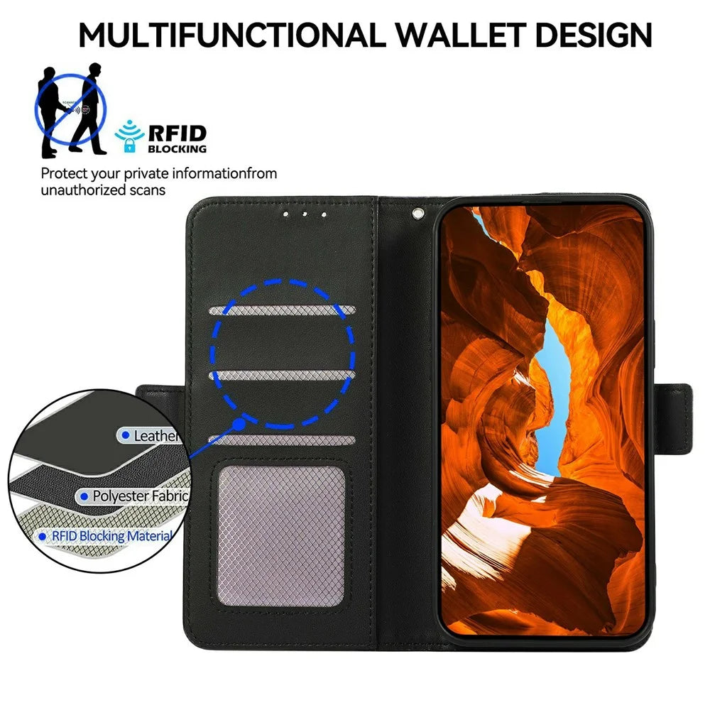 ABEEL For Samsung Galaxy A18 5G / A18 4G / A17 5G / A17 4G / A26 5G Case Leather Phone Cover with RFID Blocking Wallet - Black - 4