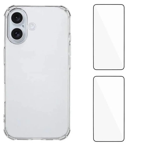 WANLONFENG For iPhone 16 Plus TPU Case  WL3 Series 1.5mm Phone Cover with 2Pcs Tempered Glass (Big Lens Hole) - Transparent - 1