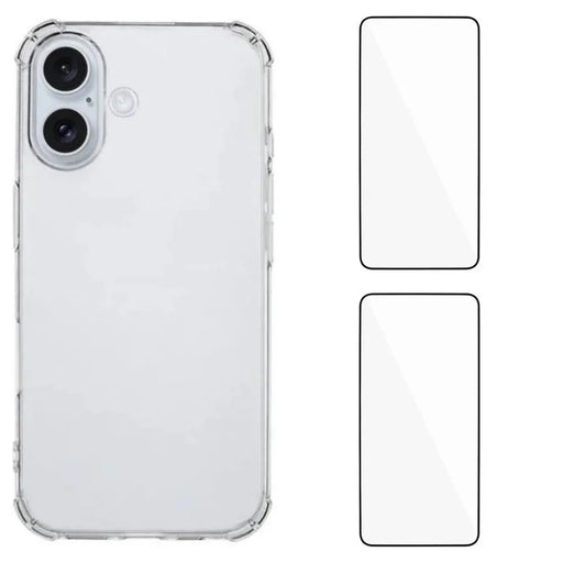 WANLONFENG For iPhone 16 Plus TPU Case  WL3 Series 1.5mm Phone Cover with 2Pcs Tempered Glass (Big Lens Hole) - Transparent - 1
