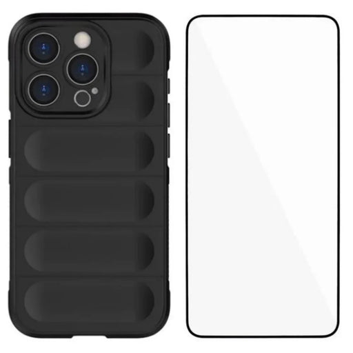 WANLONFENG For iPhone 14 Pro Max TPU Case  HD Series Anti Slip Phone Cover with Tempered Glass - Black - 1