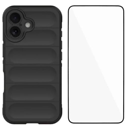 WANLONFENG For iPhone 16 Plus TPU Case  HD Series Anti Slip Phone Cover with Tempered Glass - Black - 1