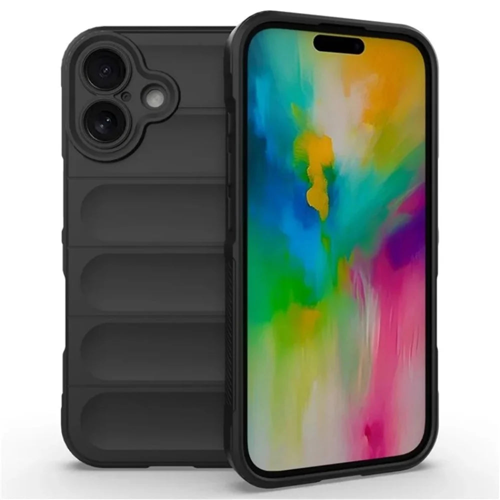 WANLONFENG For iPhone 16 Plus TPU Case  HD Series Anti Slip Phone Cover with Tempered Glass - Black - 2