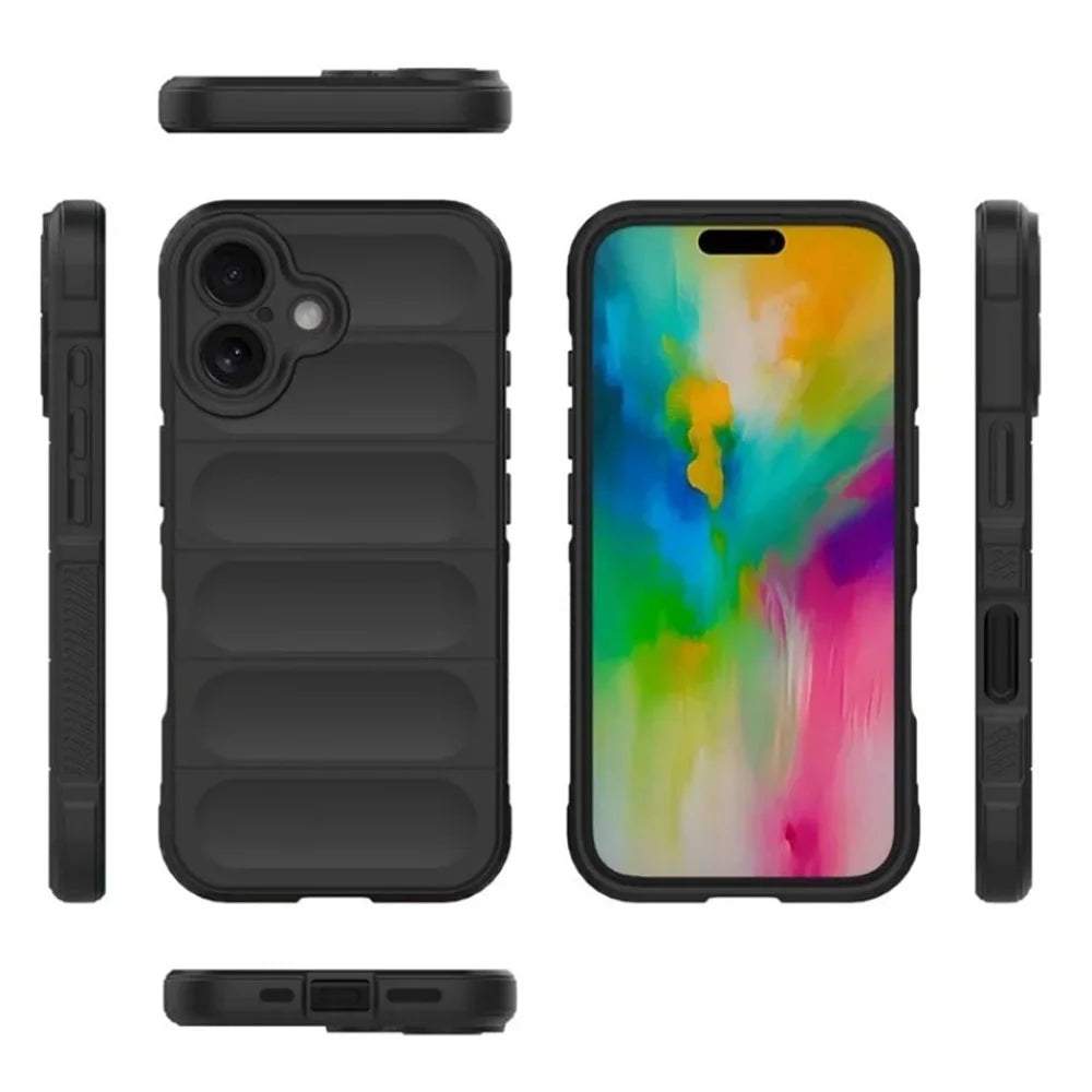 WANLONFENG For iPhone 16 Plus TPU Case  HD Series Anti Slip Phone Cover with Tempered Glass - Black - 7