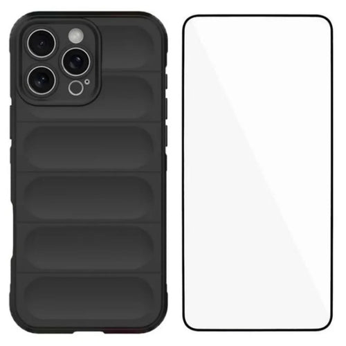 WANLONFENG For iPhone 16 Pro TPU Case  HD Series Anti Slip Phone Cover with Tempered Glass - Black - 1